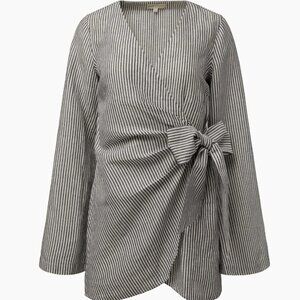 Onia Air Linen Wrap Dress Deep Navy/White